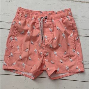 Classic Club Peach Bird Print Swim Trunks